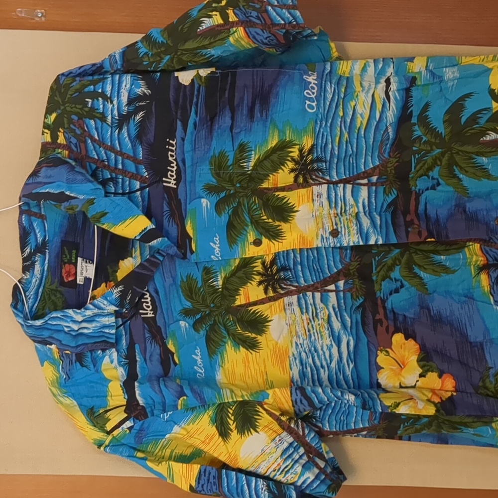 Ali’i Fashion Design Palm Trees & Ocean Themed Hawaiian Vintage Shirt Size XXL